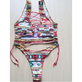 Pineapple Bikini for big boob Women Lace Up Swimwear Thong bikini set two pieces Swimsuit Bathing Suit female (Option: M-Prints)