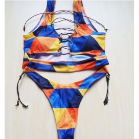 Pineapple Bikini for big boob Women Lace Up Swimwear Thong bikini set two pieces Swimsuit Bathing Suit female (Option: L-Geometric)