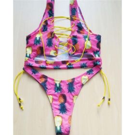 Pineapple Bikini for big boob Women Lace Up Swimwear Thong bikini set two pieces Swimsuit Bathing Suit female (Option: L-Pineapple)